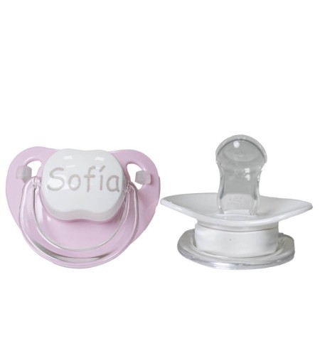 Canastilla chupete personalizado y complementos para recién nacido rosa