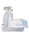 Muselina babero y chupete personalizado azul