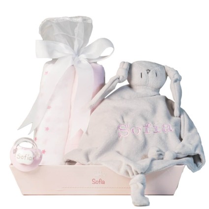 Set de Muselina Doudou y chupete personalizado rosa