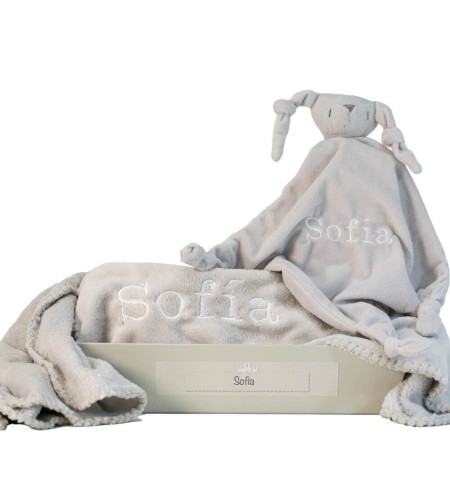 Regalo personalizado manta y Doudou personalizados gris