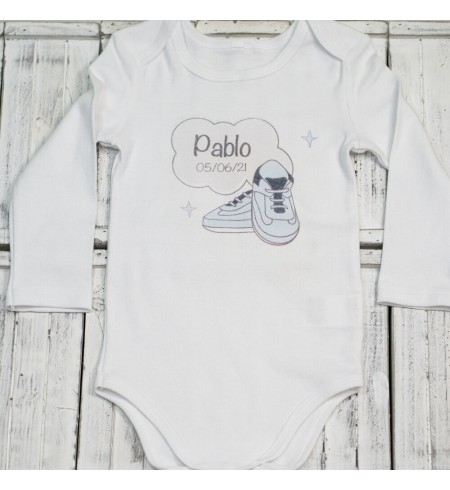 Babero con bolsillo delantero y body personalizado azul