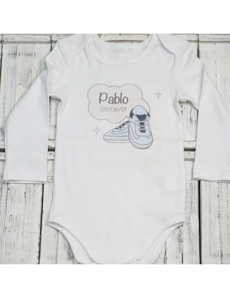 Babero con bolsillo delantero y body personalizado azul