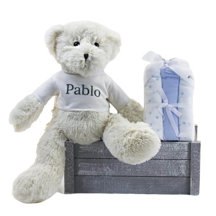 Kit Muselina Bebé y Osito de Peluche azul