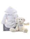 Kit Albornoz Bordado y Osito de Peluche gris