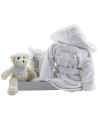 Kit Albornoz Bordado Muselina y Osito de Peluche gris