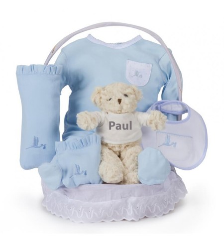 Canastilla Clásica Esencial con Osito Teddy azul