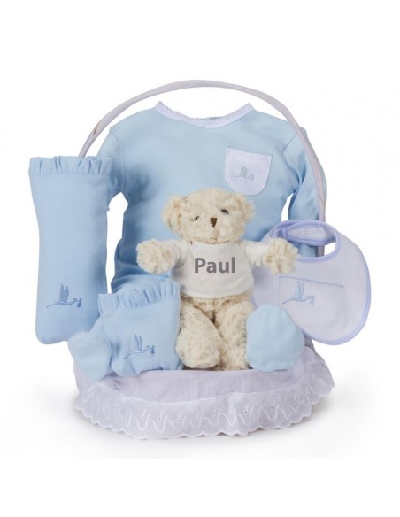 Canastilla Clásica Esencial con Osito Teddy azul