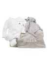 Canastilla Manta Personalizada y Pijama y doudou personalizado gris