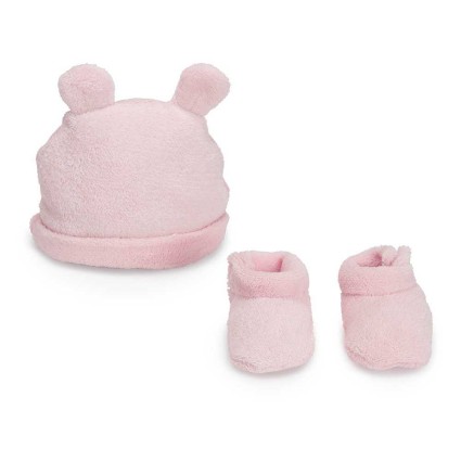 Gorrito y Patucos Bebé Osito Rosa