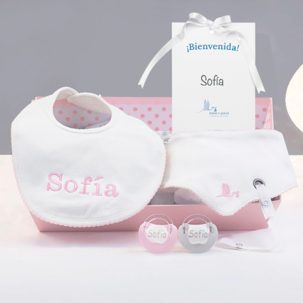 Kit de Regalo Baberos y Chupetes Personalizados rosa