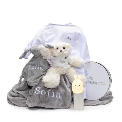 Lámpara de Luz + Oso de Peluche + Pijama + Doudou y Manta Personalizadaa