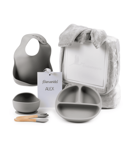 Vajilla de silicona + Manta polar invernal personalizada | Regalo Práctico para Bebé