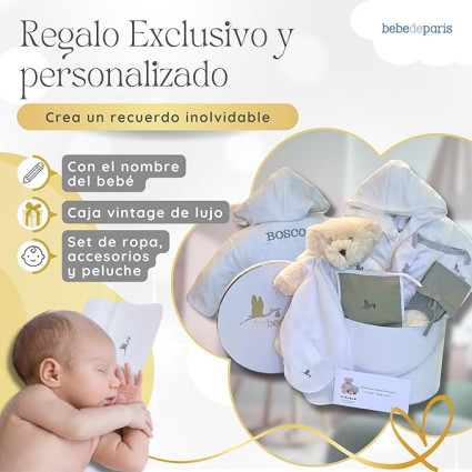 Canastilla Bebé Mi Albornoz Bordado gris 2