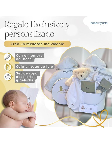 Canastilla Bebé con Albornoz Bordado | Regalo Personalizado - Bebé de París
