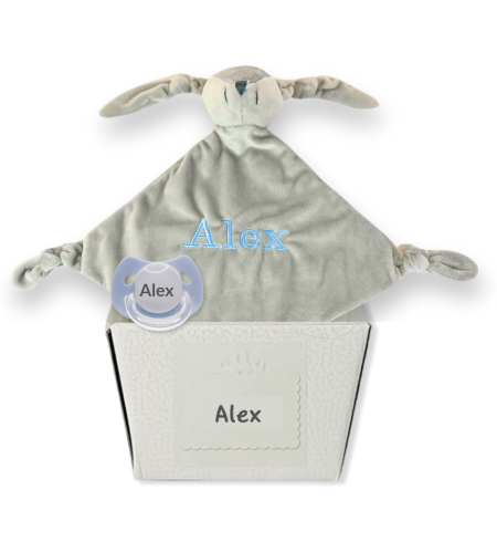 Doudou y chupete personalizado con el nombre del bebé | Regalo único y tierno