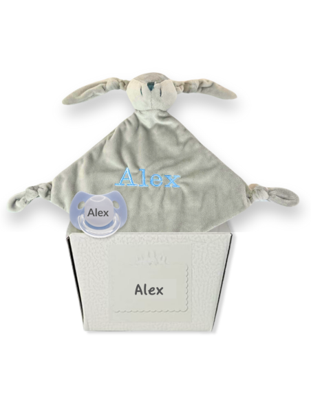 Doudou y chupete personalizado con el nombre del bebé | Regalo único y tierno