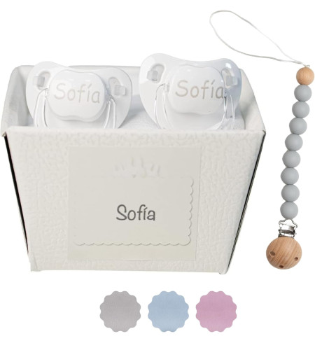 Set de 2 Chupetes y Chupetero de Silicona | Regalo Seguro y Práctico para Bebé