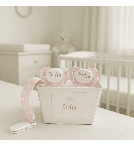 Pack de 2 chupetes personalizados con sujetachupete | Regalo único y práctico para bebé