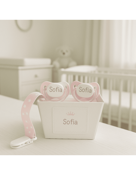 Pack de 2 chupetes personalizados con sujetachupete | Regalo único y práctico para bebé