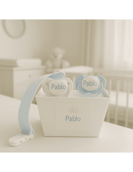 Pack de 2 chupetes personalizados con sujetachupete | Regalo único y práctico para bebé