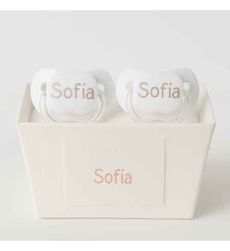 Pack de 2 chupetes personalizados y oso de peluche | Regalo tierno y práctico para bebé