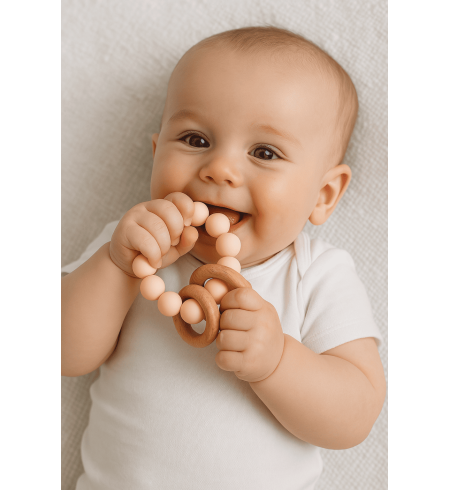 Regalo Ecológico para Bebé: 2 Muselinas, Mordedor y Chupetero Rosa