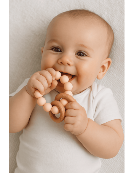 Regalo sostenible para bebé: 2 muselinas, mordedor y chupetero rosa