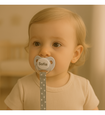 Chupete personalizada, funda de chupete y bolsa guardería