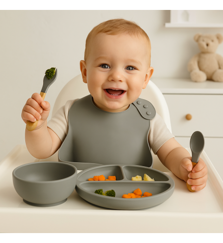 Vajilla de silicona + Manta polar invernal personalizada | Regalo Práctico para Bebé