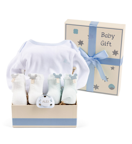 Caja Regalo con Body, Chupete y Calcetines – Práctico y Personalizable para Bebé