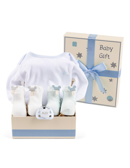 Caja Regalo con Body, Chupete y Calcetines – Práctico y Personalizable para Bebé