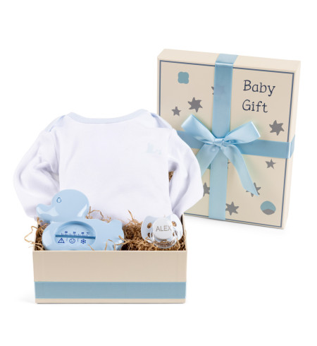 Caja Regalo con Termómetro, Chupete y Body – Cuidado Completo para Bebé