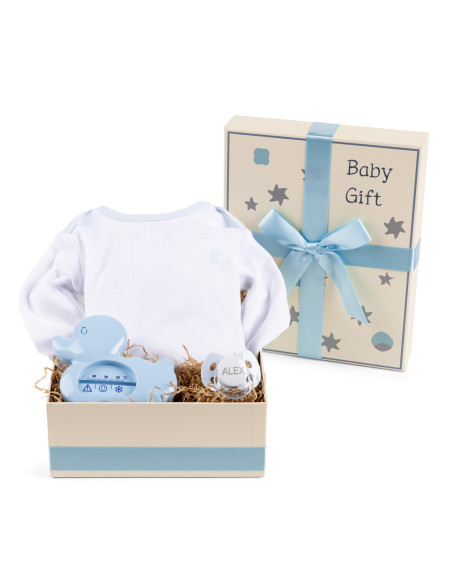 Caja Regalo con Termómetro, Chupete y Body – Cuidado Completo para Bebé