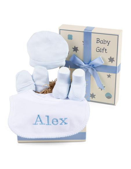 Caja Regalo con Set de Algodón y Babero Personalizado – Perfecto para Recién Nacido