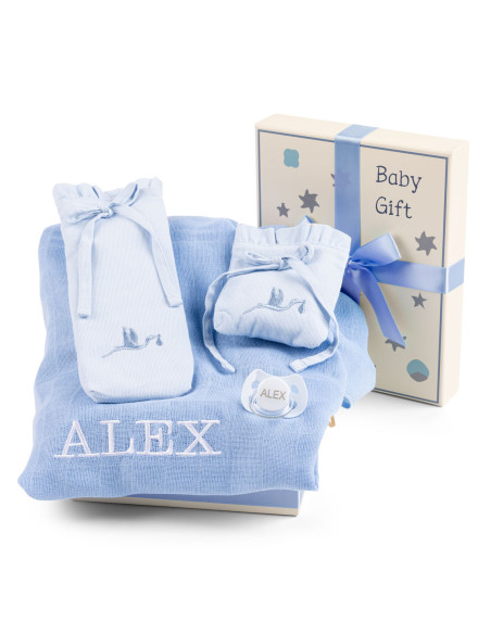Caja Regalo con Muselina, Chupete y Fundas – Accesorios Esenciales para Bebé