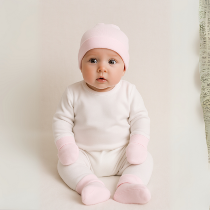 Gorrito y Patucos Bebé Osito Rosa 2