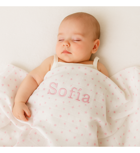 Caramelo de pañales con muselina personalizada | Regalo tierno y práctico para bebé