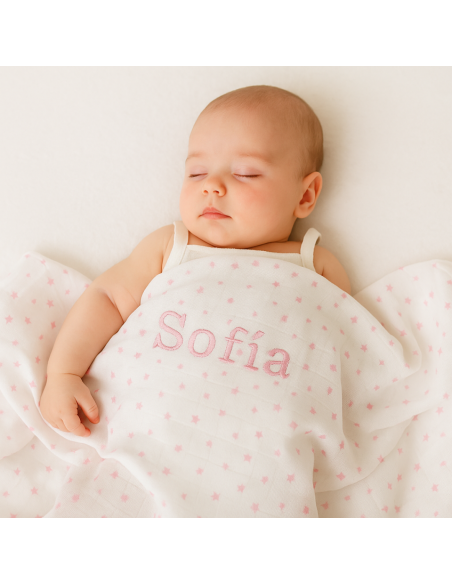 Caramelo de pañales con muselina personalizada | Regalo tierno y práctico para bebé
