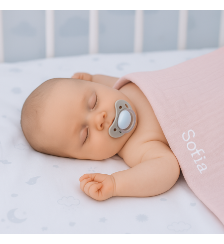 Regalo Ecológico para Bebé: 2 Muselinas, Mordedor y Chupetero Rosa