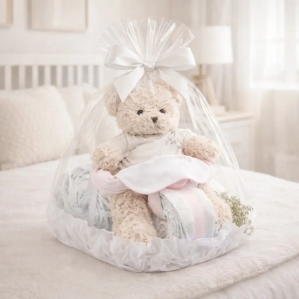 Tarta de pañales osito motero rosa