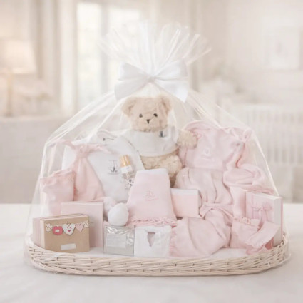 Cesta Bebé Recuerdos Ensueño Rosa