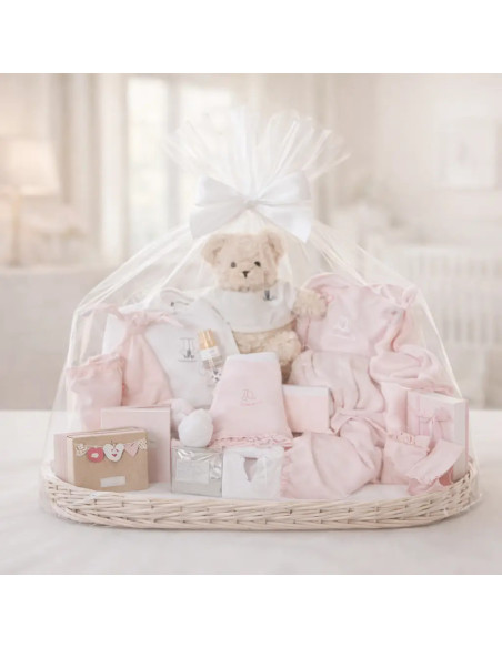 Cesta Bebé Recuerdos Ensueño Rosa