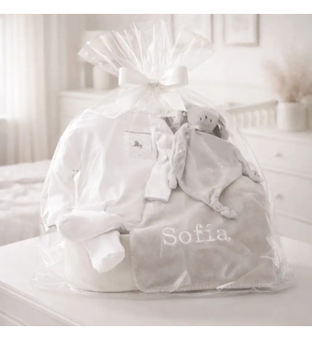 Canastilla Manta Personalizada y Pijama y doudou personalizado