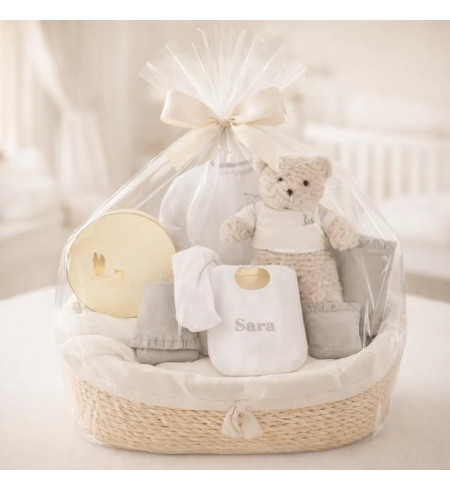Canastilla con Babero Bordado para Bebé | Regalo Personalizado - Bebé de París