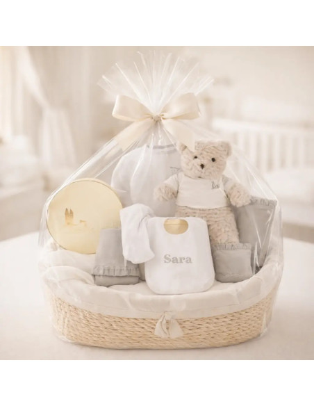 Canastilla con Babero Bordado para Bebé | Regalo Personalizado - Bebé de París