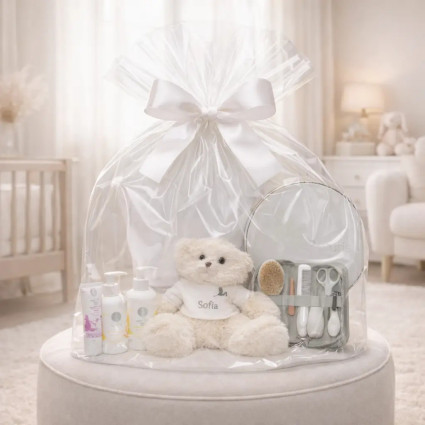 Canastilla Cosmética y Albornoz Personalizado | Regalo de Nacimiento Exclusivo