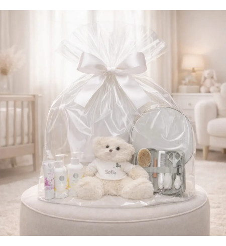 Canastilla Cosmética y Albornoz Personalizado | Regalo de Nacimiento Exclusivo