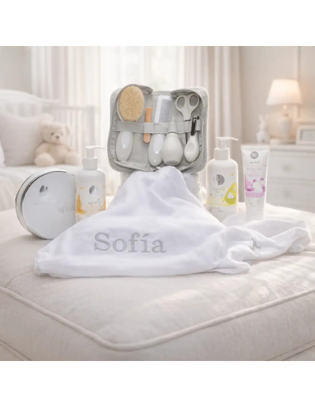 Canastilla Cosmética y Muselina Personalizada | Regalo de Nacimiento con Encanto