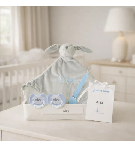 Pack de Doudou y 2 chupetes personalizados con nombre | Con sujetachupetes para bebé