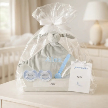 Pack de Doudou y 2 chupetes personalizados con nombre | Con sujetachupetes para bebé